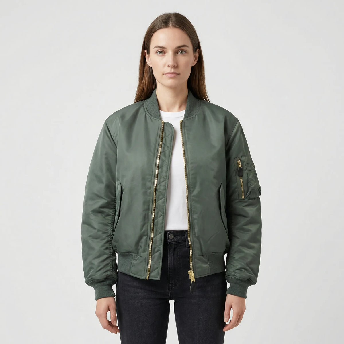 Chaqueta bomber clásica para mujer con cierre de cremallera para uso diario