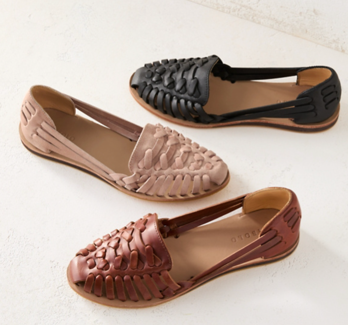 Dame håndvævede huarache-flats med åndbart vævet læderdesign
