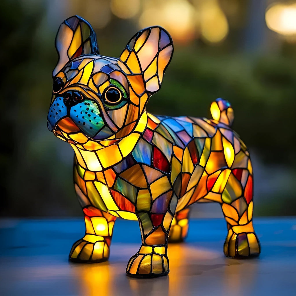 Dekorativ LED-bordslampa med mosaikfransk bulldogg