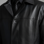Men's Long Leather-Look Coat with Button Front