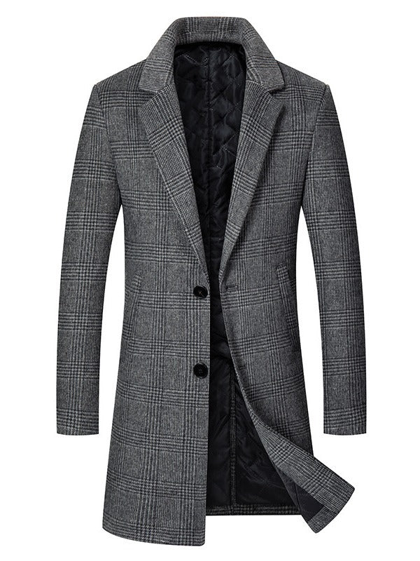 Men’s Plaid Notch Lapel Long Coat
