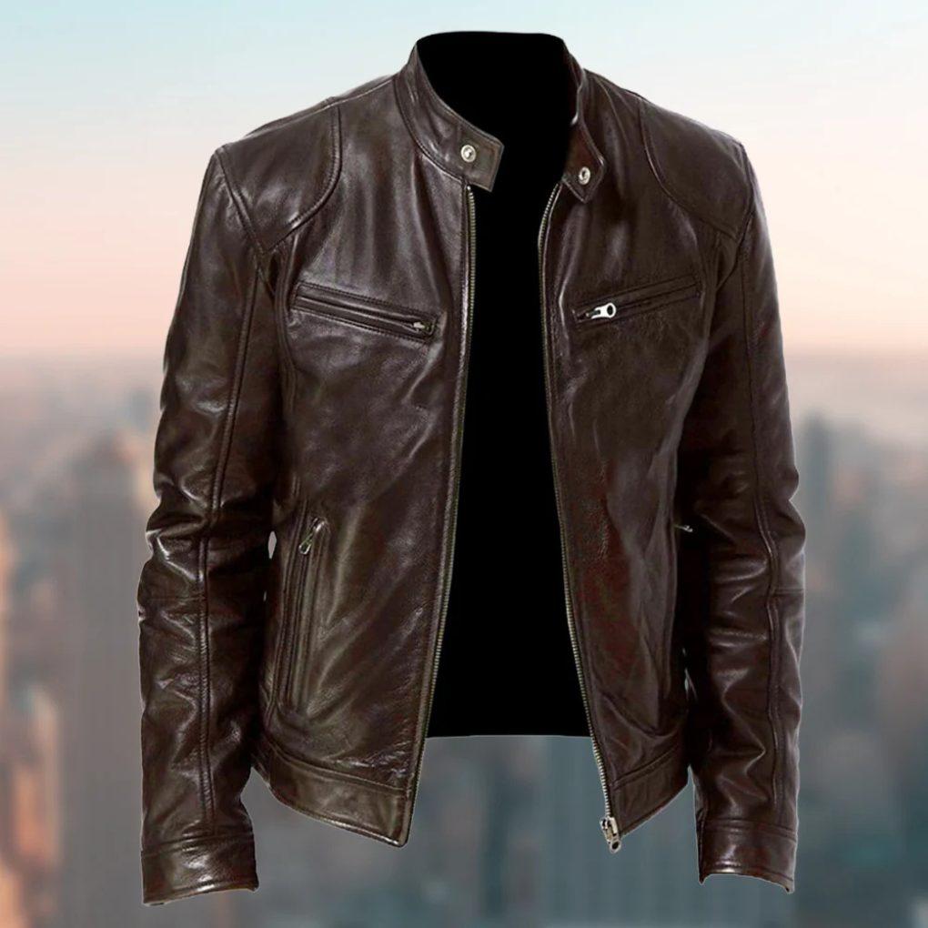 Men’s Stand Collar Zip Biker Jacket