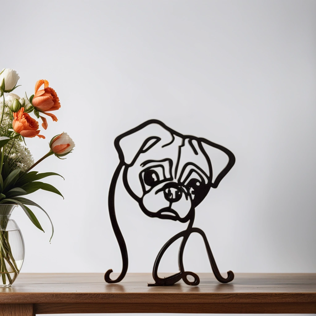 Minimalistisk metalskulptur med corgi-silhuet til moderne boligindretning