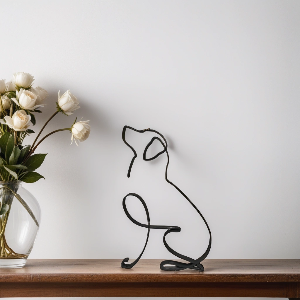 Minimalistisk metalskulptur med corgi-silhuet til moderne boligindretning