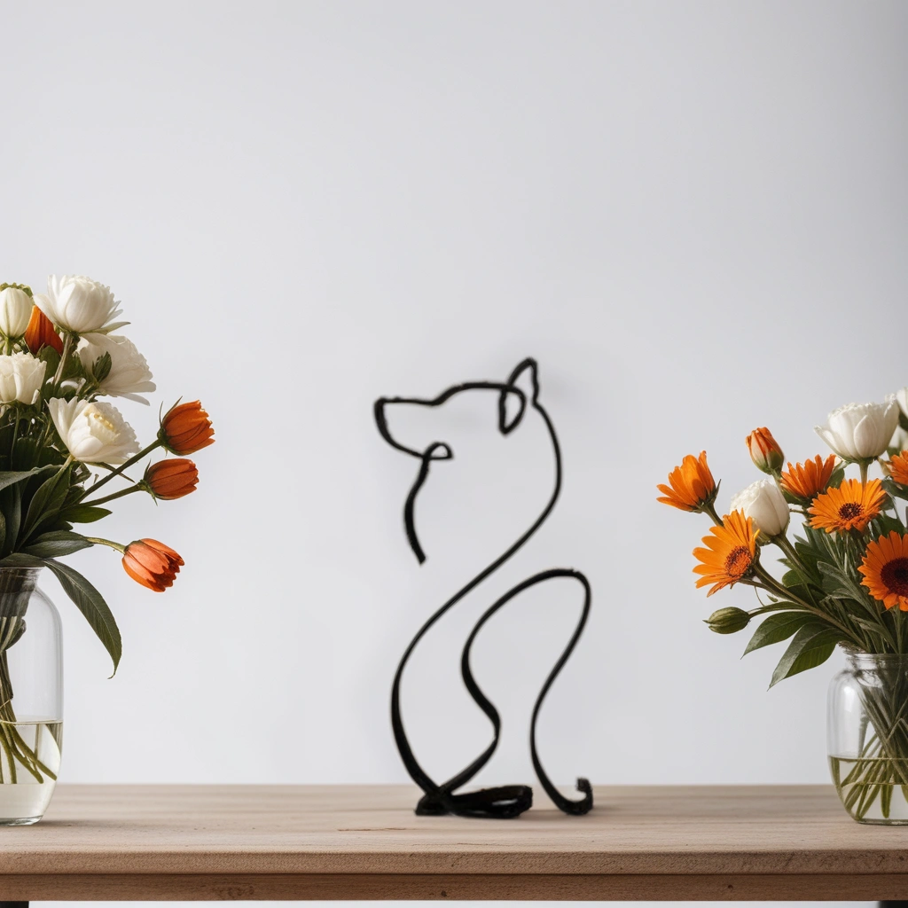 Minimalistisk metalskulptur med corgi-silhuet til moderne boligindretning