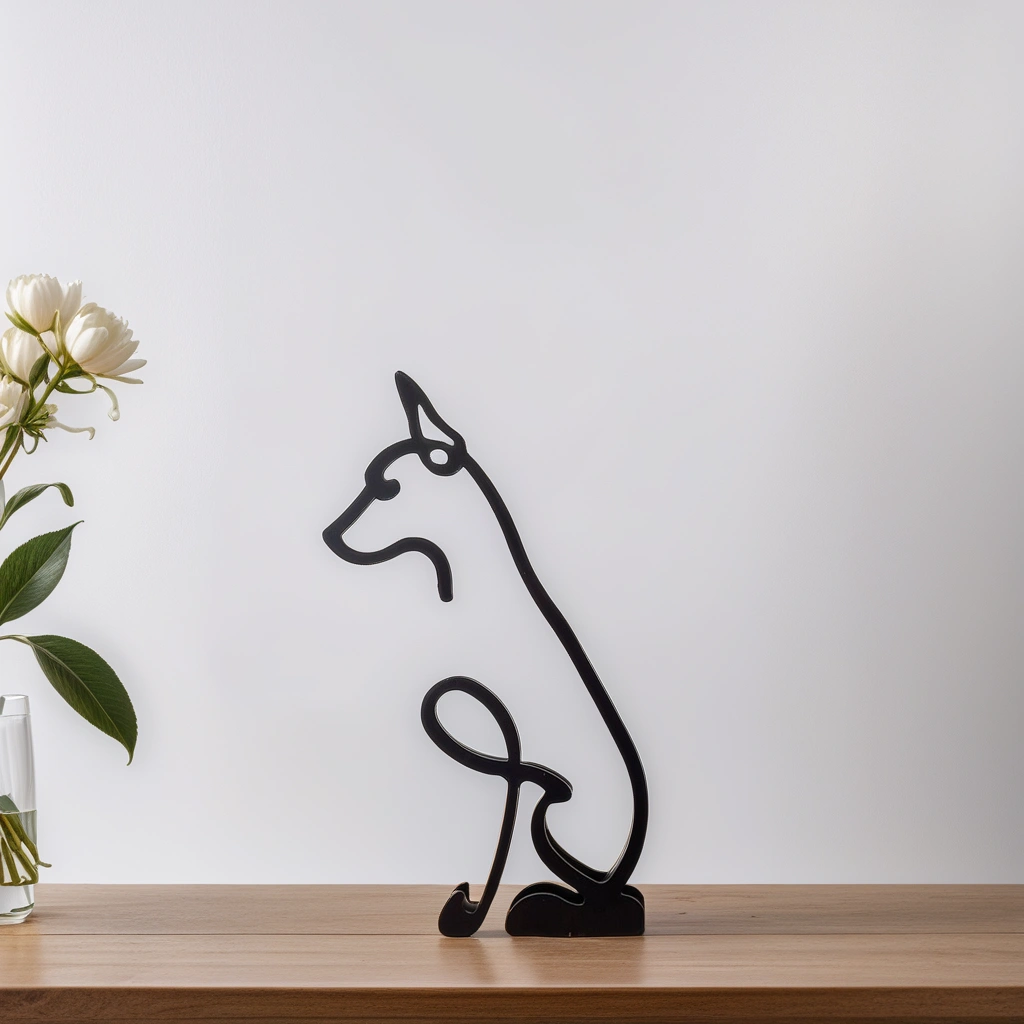 Minimalistisk metalskulptur med corgi-silhuet til moderne boligindretning