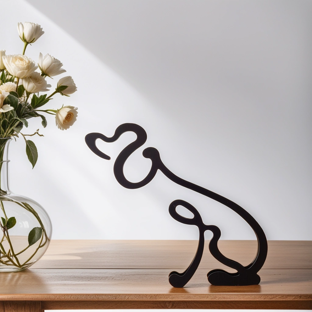 Minimalistisk metalskulptur med corgi-silhuet til moderne boligindretning