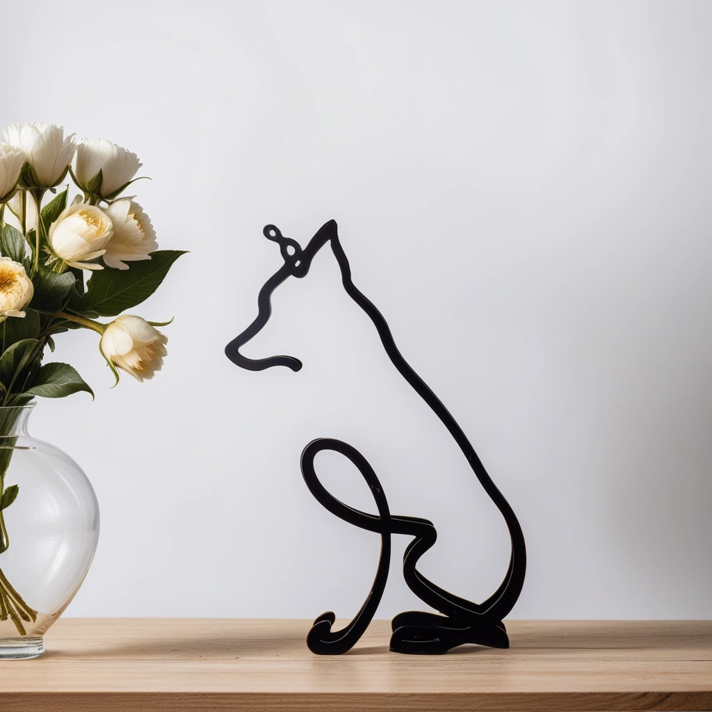 Minimalistisk metalskulptur med corgi-silhuet til moderne boligindretning