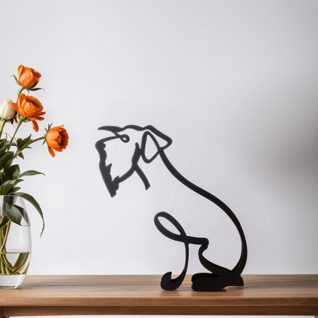 Minimalistisk metalskulptur med corgi-silhuet til moderne boligindretning