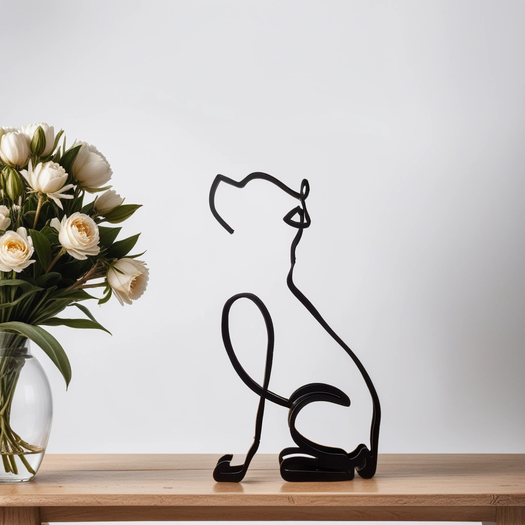 Minimalistisk metalskulptur med corgi-silhuet til moderne boligindretning