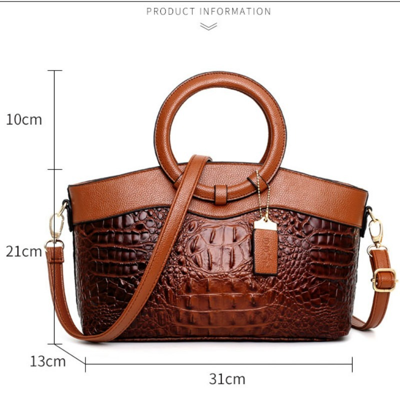 Sac à main structuré pour femme en cuir gaufré façon crocodile