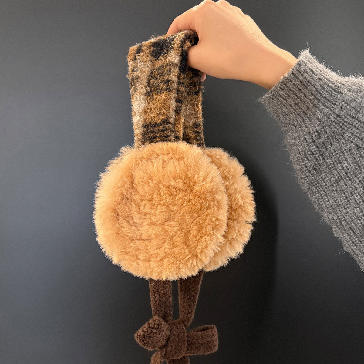 Winter Earmuffs with Knitted Tie Detail