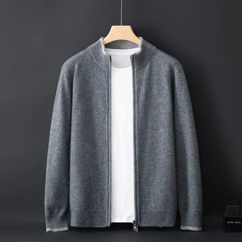 Men's Minimalist Zip-Up Knit Cardigan