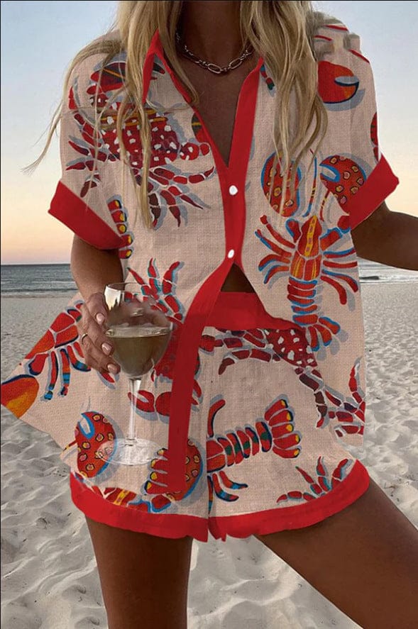 Women's Printed Summer Shirt and Shorts Set