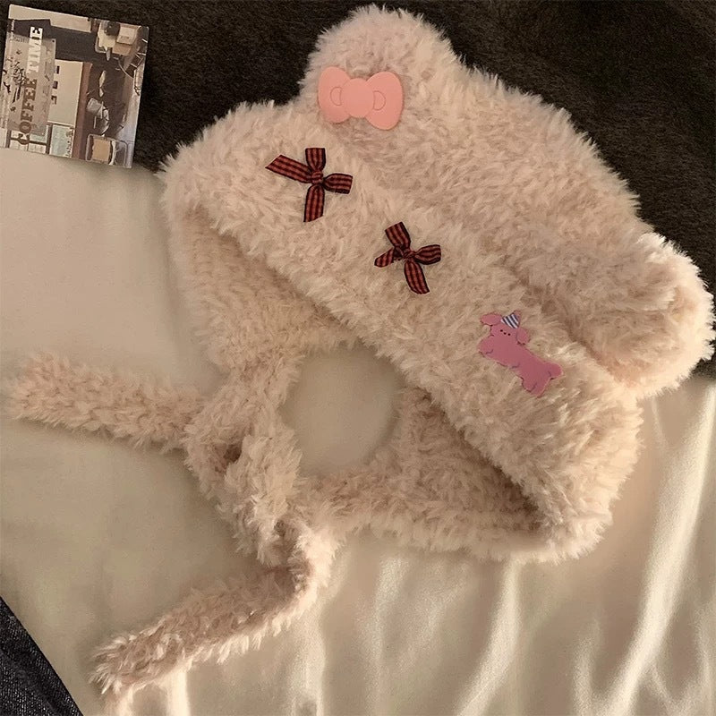 Women's Plush Winter Trapper Hat with Decorative Bows