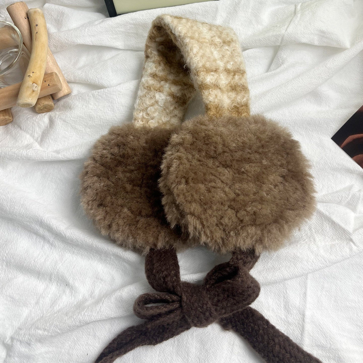 Winter Earmuffs with Knitted Tie Detail