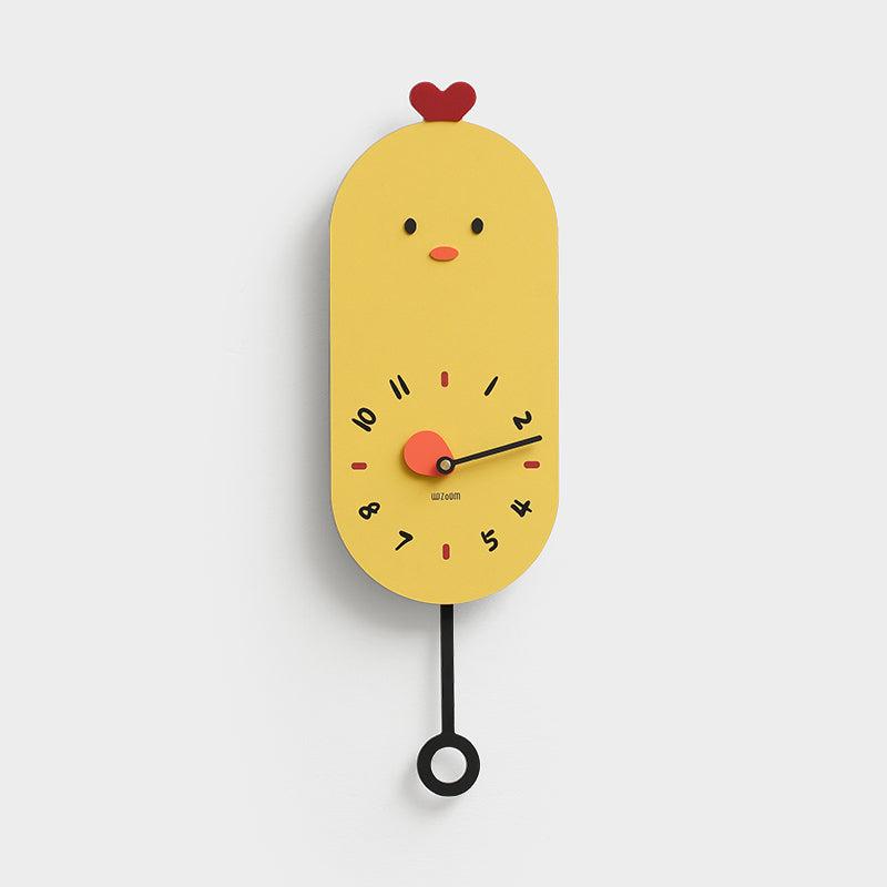 Reloj de pared infantil silencioso con péndulo y pollito de dibujos animados