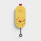 Reloj de pared infantil silencioso con péndulo y pollito de dibujos animados