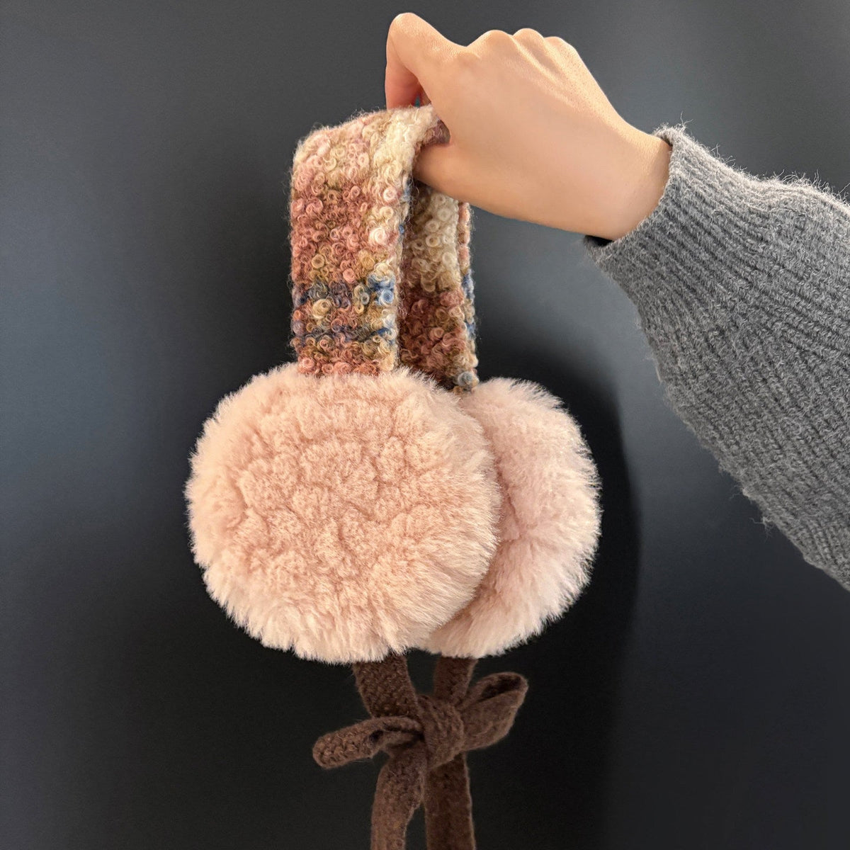 Winter Earmuffs with Knitted Tie Detail