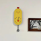 Reloj de pared infantil silencioso con péndulo y pollito de dibujos animados
