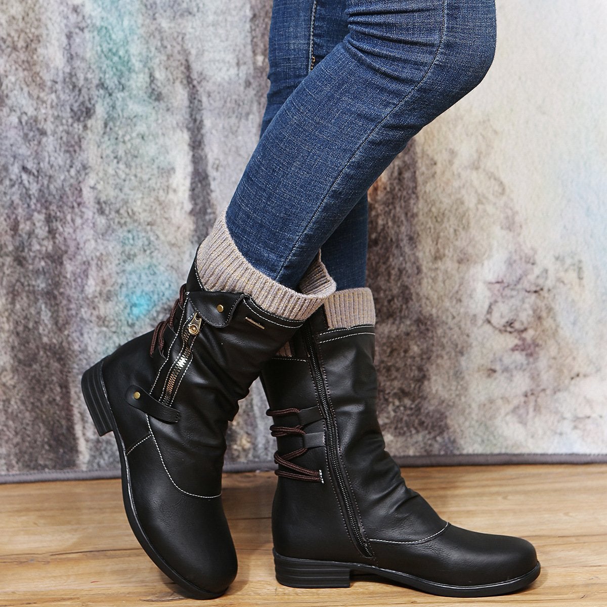 Botas casuales de mujer, hasta media pantorrilla, con cremallera lateral