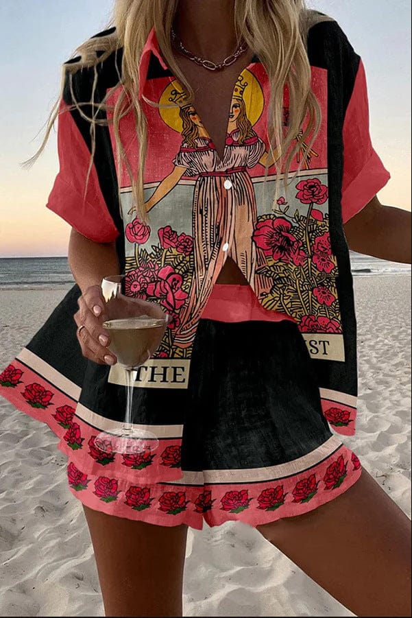 Women's Printed Summer Shirt and Shorts Set