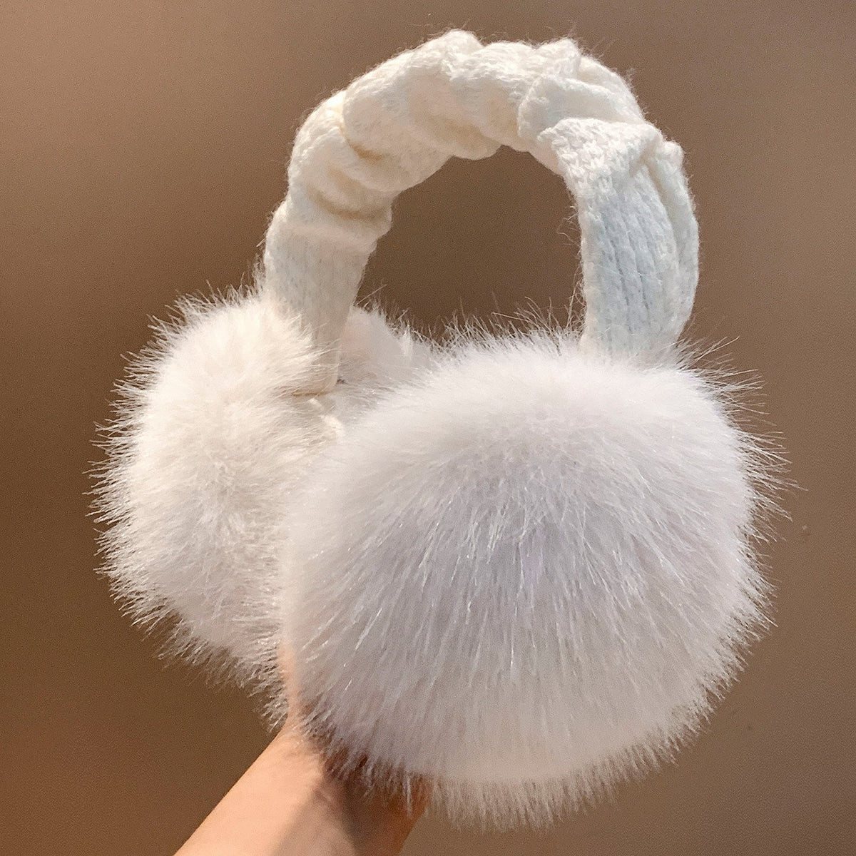 Faux Fur Winter Earmuffs with Knitted Headband