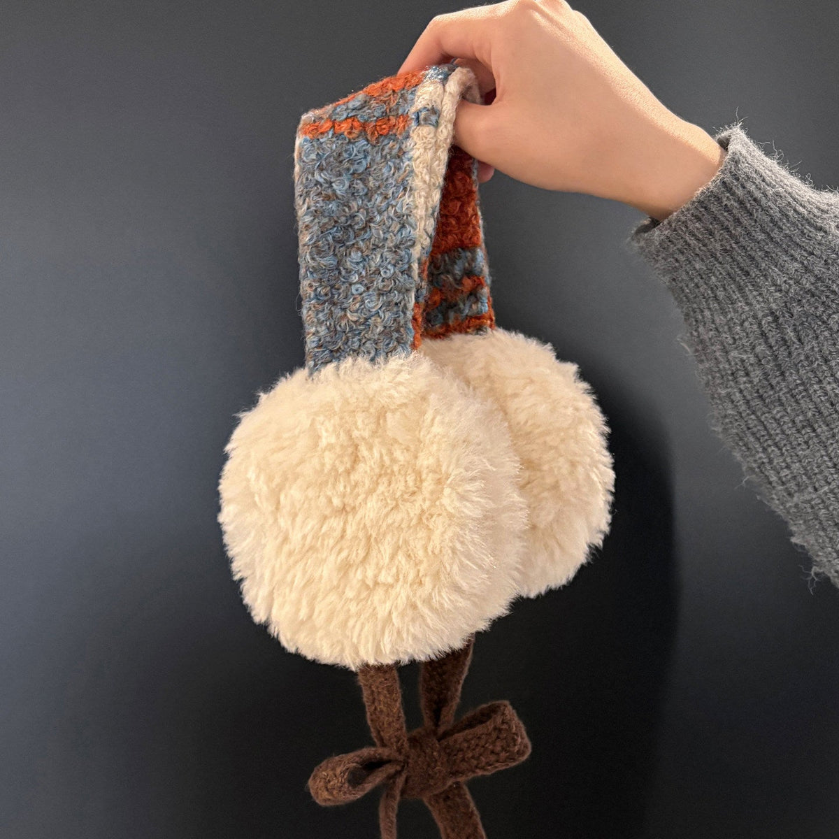 Winter Earmuffs with Knitted Tie Detail