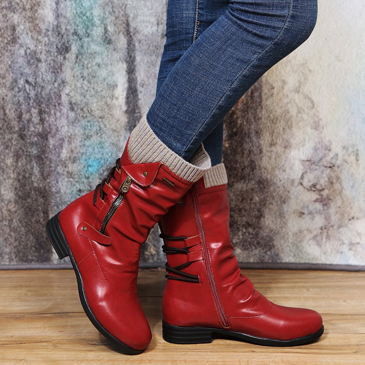 Botas casuales de mujer, hasta media pantorrilla, con cremallera lateral