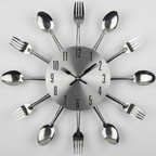 Decorative Wall Clock with Spoon and Fork Accents for Kitchen and Dining Room Décor