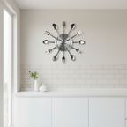 Decorative Wall Clock with Spoon and Fork Accents for Kitchen and Dining Room Décor