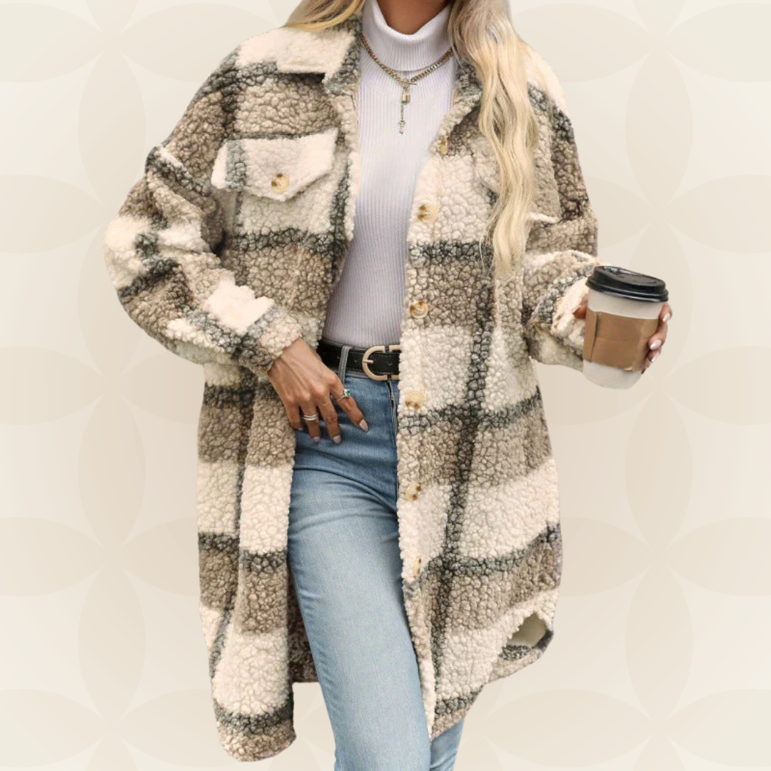 Women’s Long Plaid Teddy Coat