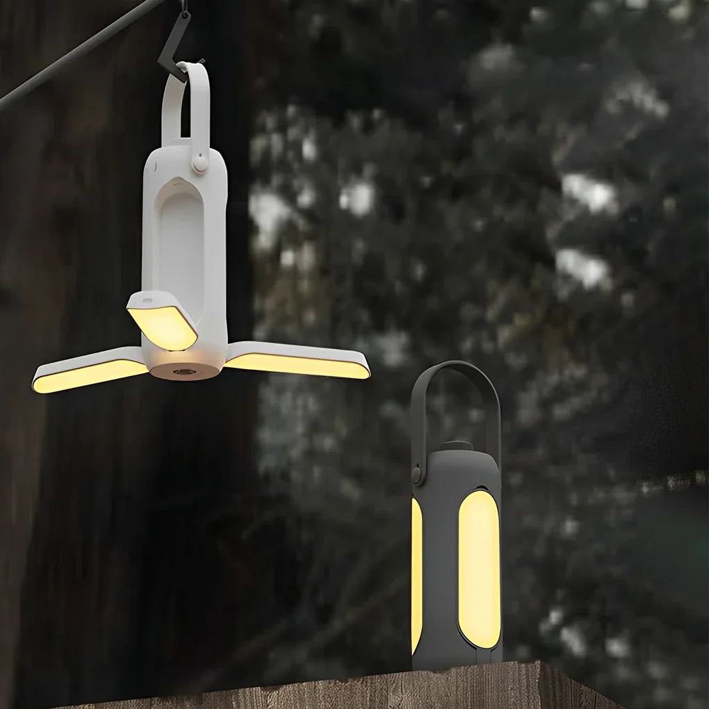 Genopladelig, sammenklappelig LED-campinglygte med powerbank