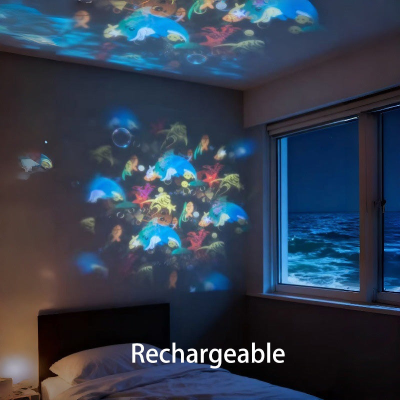 LED-projektionsnatlampe med havtema til børn