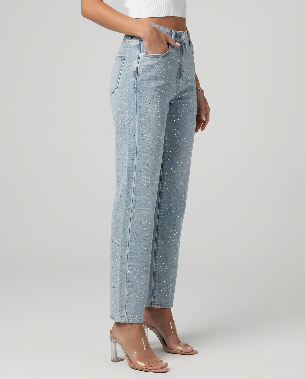 Damejeans med rhinsten og lige ben