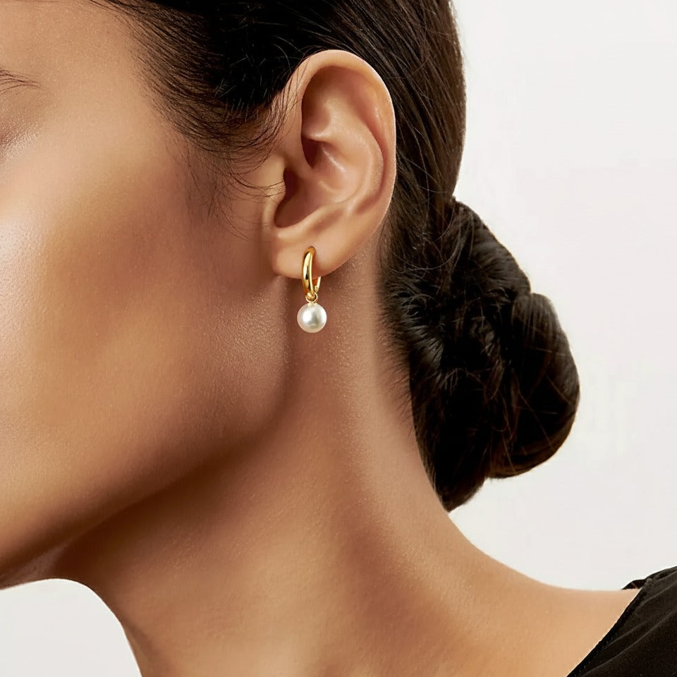 Women’s Gold-Tone Pearl Drop Huggie Earrings