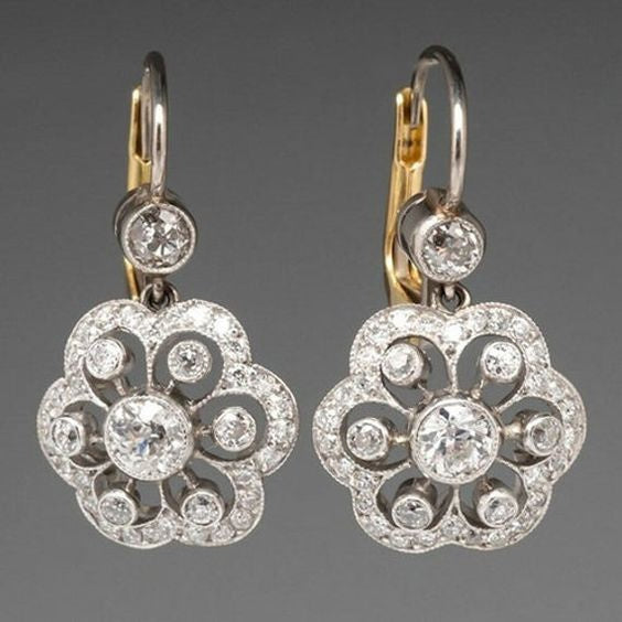 Orecchini pendenti da donna vintage con fiori e cristalli