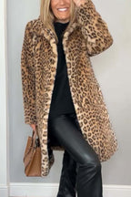 Lång kappa med leopardmönster för kvinnor