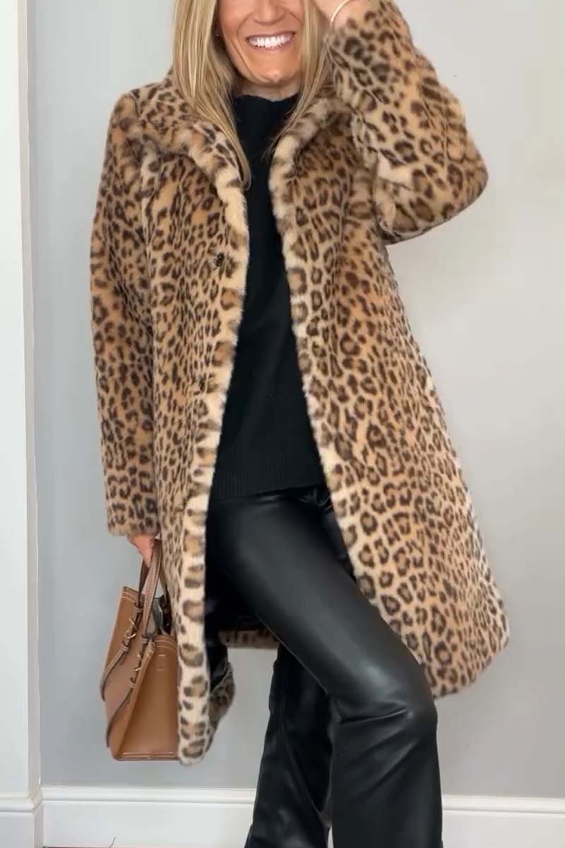 Lång kappa med leopardmönster för kvinnor