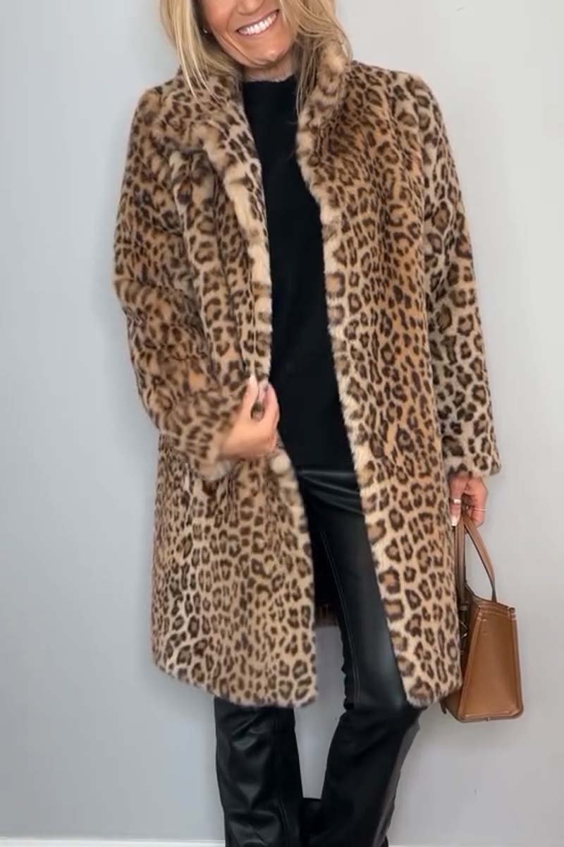 Lång kappa med leopardmönster för kvinnor