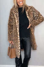 Lång kappa med leopardmönster för kvinnor