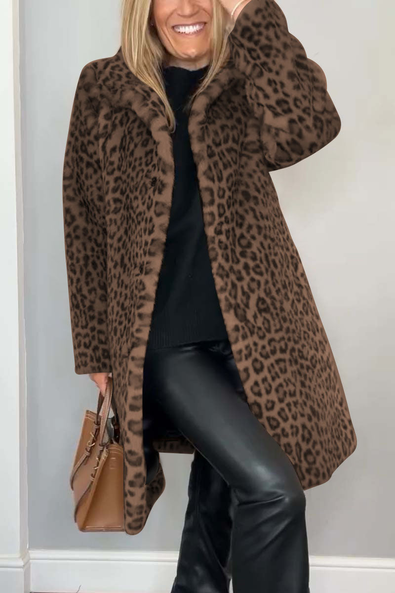 Lång kappa med leopardmönster för kvinnor