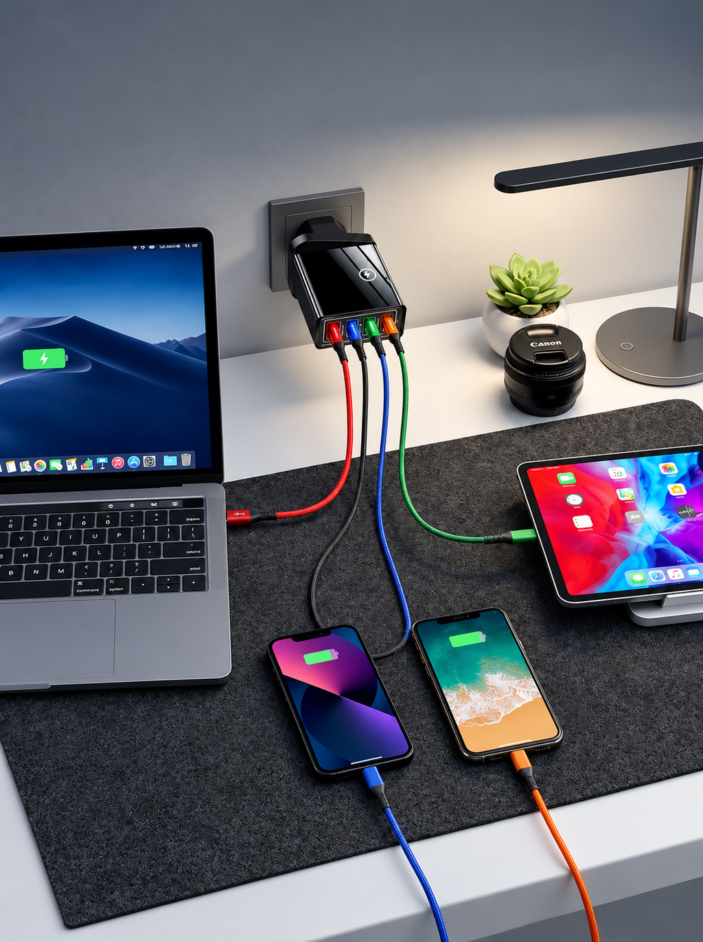 Four-Port USB Wall Charger with Multi-Device Charging