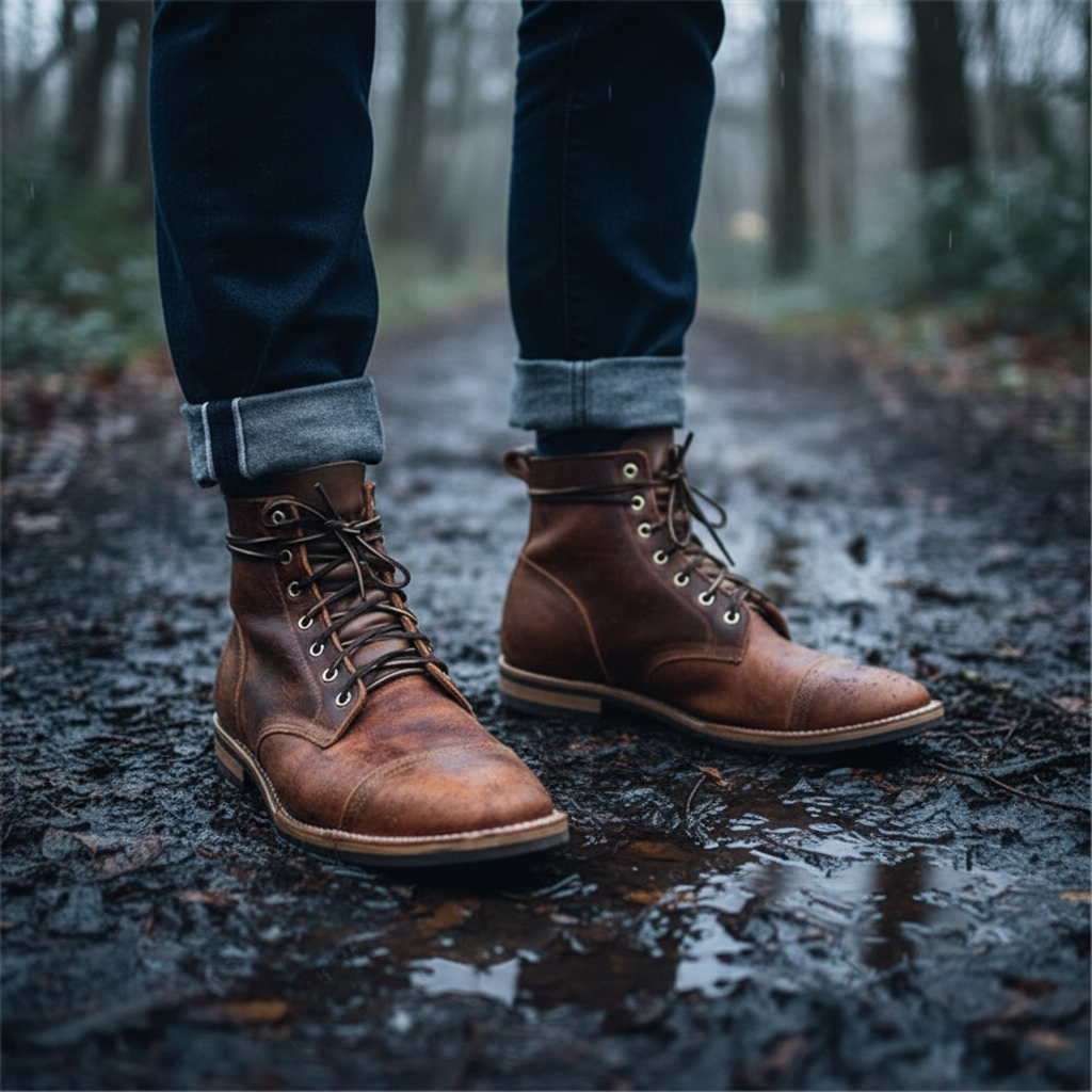 Herren-Retro-Stiefeletten mit Schnürung und Zehenkappe