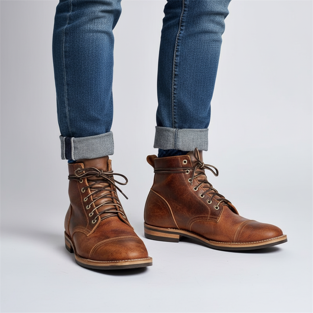 Herren-Retro-Stiefeletten mit Schnürung und Zehenkappe