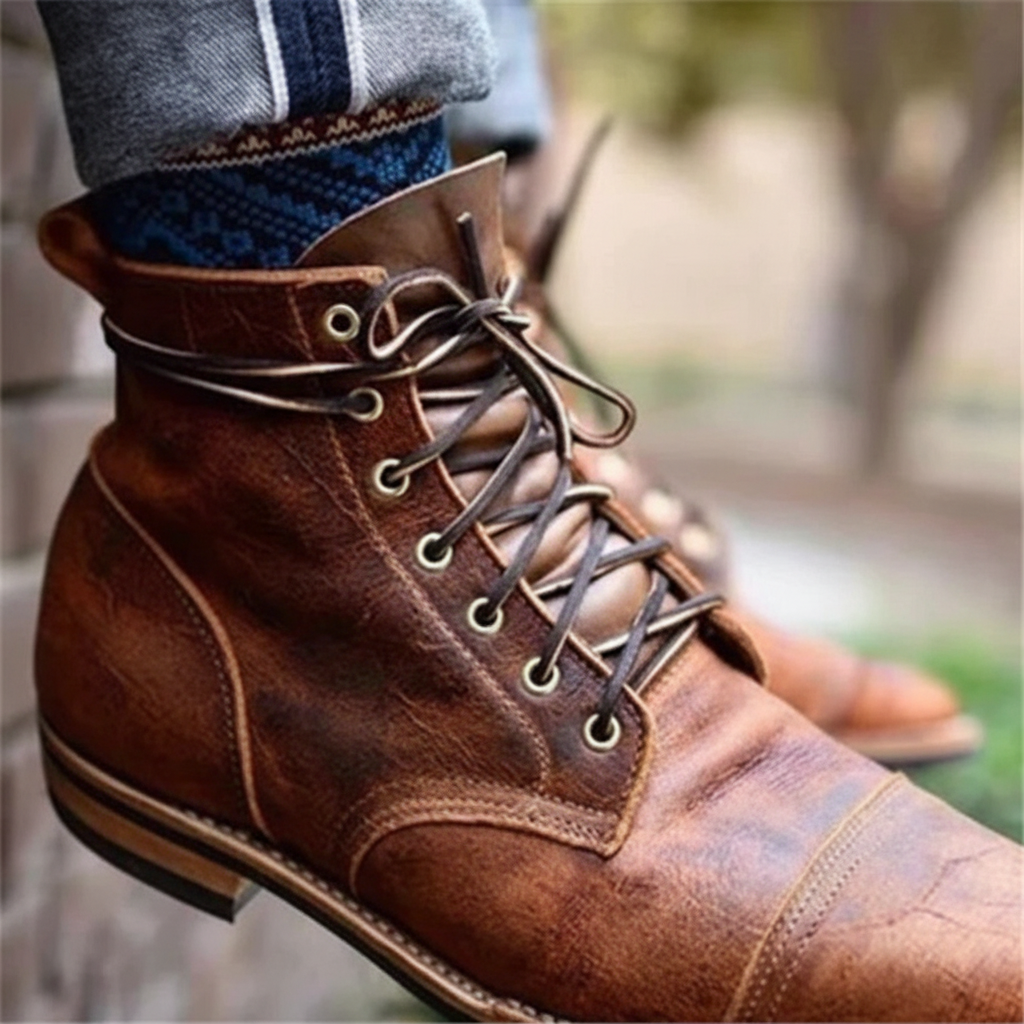 Herren-Retro-Stiefeletten mit Schnürung und Zehenkappe