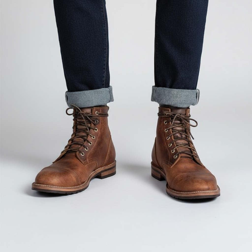 Herren-Retro-Stiefeletten mit Schnürung und Zehenkappe