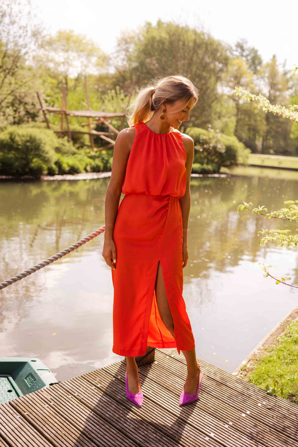 Robe midi tulipe drapée pour femme