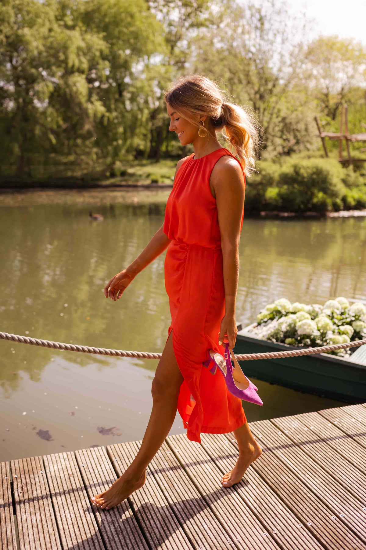 Women's Draped Tulip Midi Dress