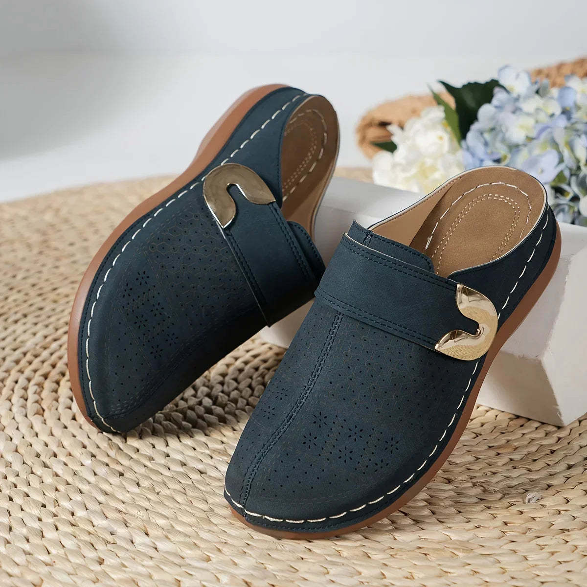 Women’s Perforated Buckle Slip-On Clogs